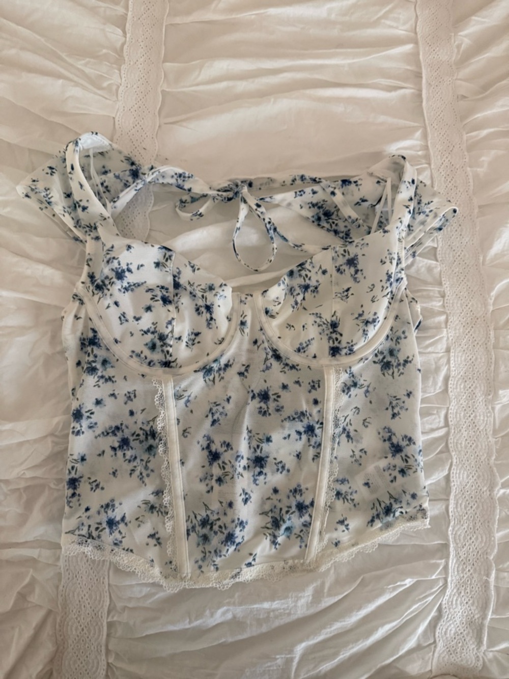 Garage White Camisole Bustier with Blue Floral Print